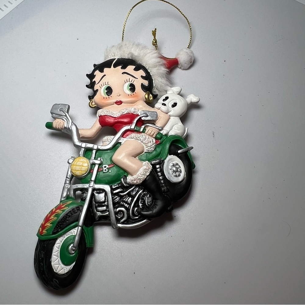 Betty Boop and Pudgy on Motorcycle Christmas Tree Ornament 1999 KFS TM Hearst